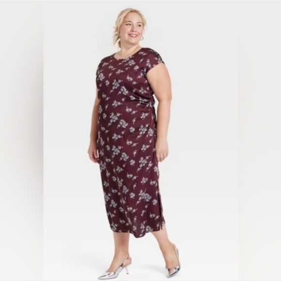 Dresses & Skirts - Burgundy Floral Midi Dress Size 3X New  Formal Chic Modern Boho